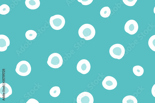 abstract geometric vector seamless pattern with hand-drawn doodle circles on a blue background. can be used as Wallpaper, background, design of packaging paper, textiles, notebooks, clothing.