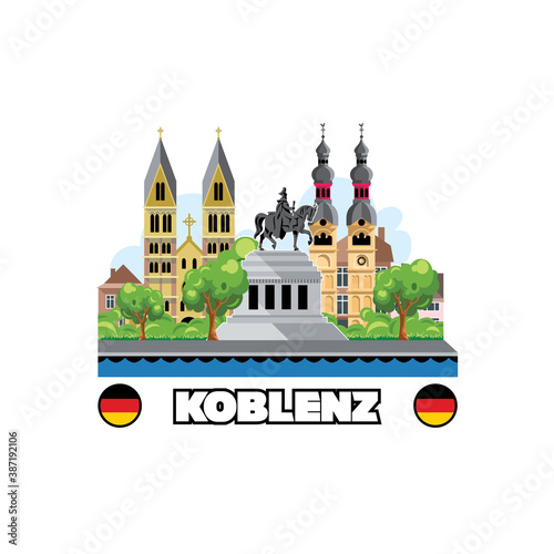 Koblenz city skyline with cityscape monuments and architecture.