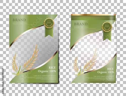 Rice Package Thailand food Products, red gold banner and poster template vector design rice.