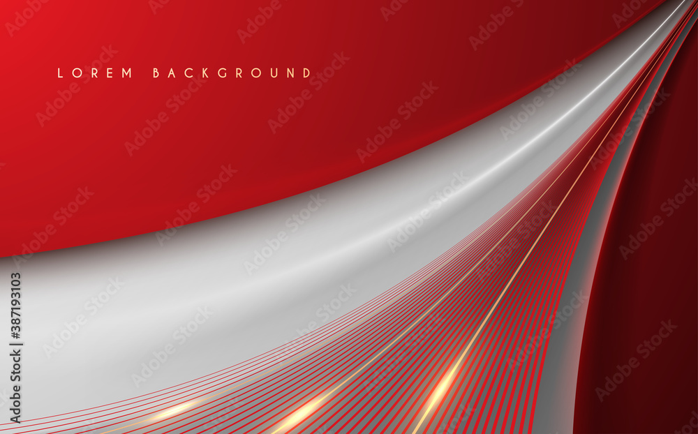 Abstract red and white background with gold lines