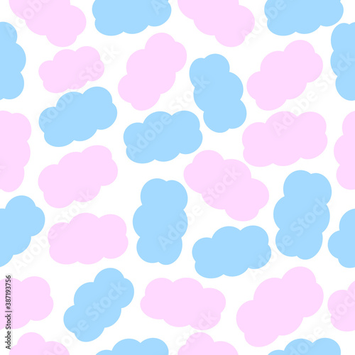 pattern with pink and blue clouds "boy or girl" for a gender reveal party. Enter your opinion, what do you think. Decoration for a gender party. Vector illustration. Suitable for fabrics, children's c