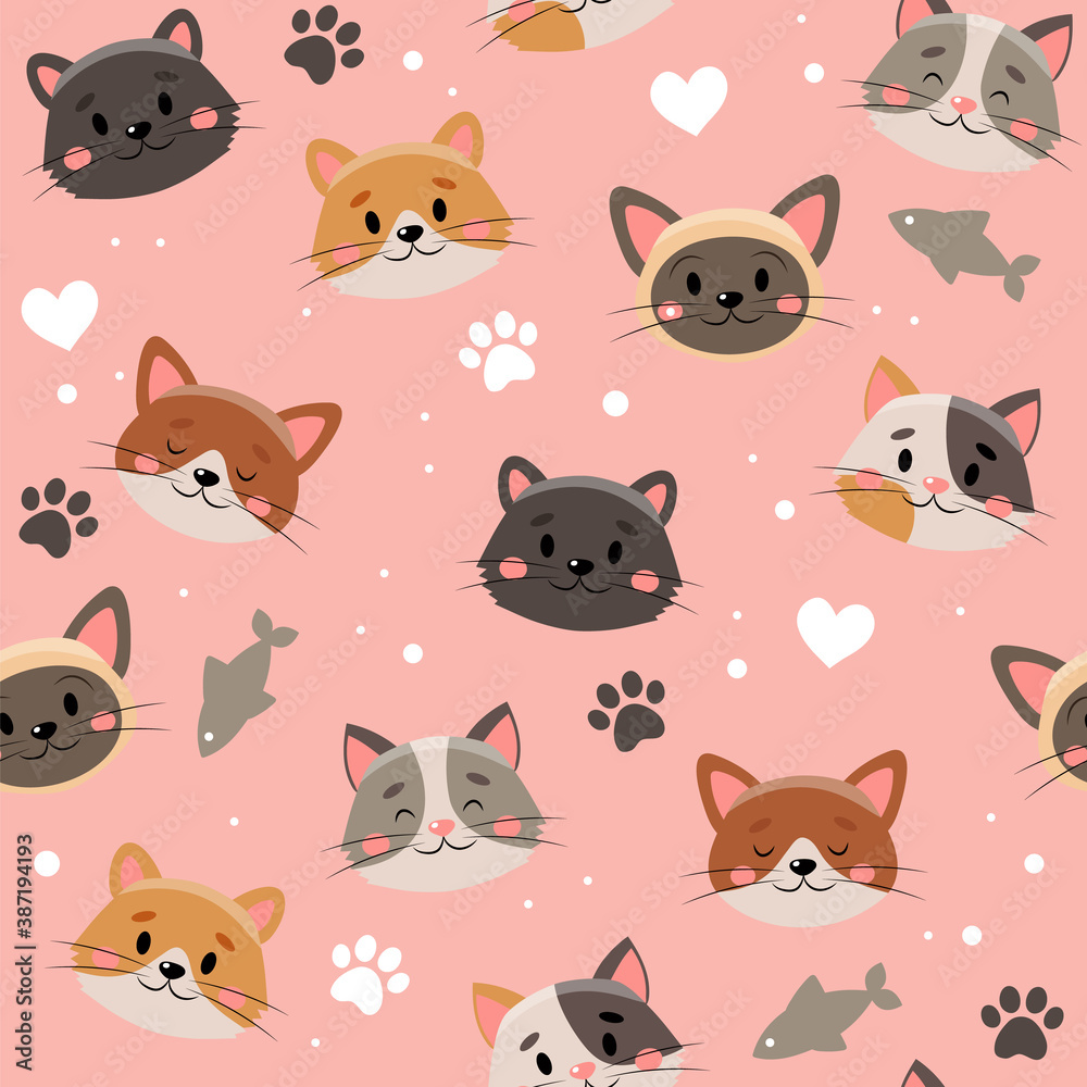 Cute pets pattern, different cats