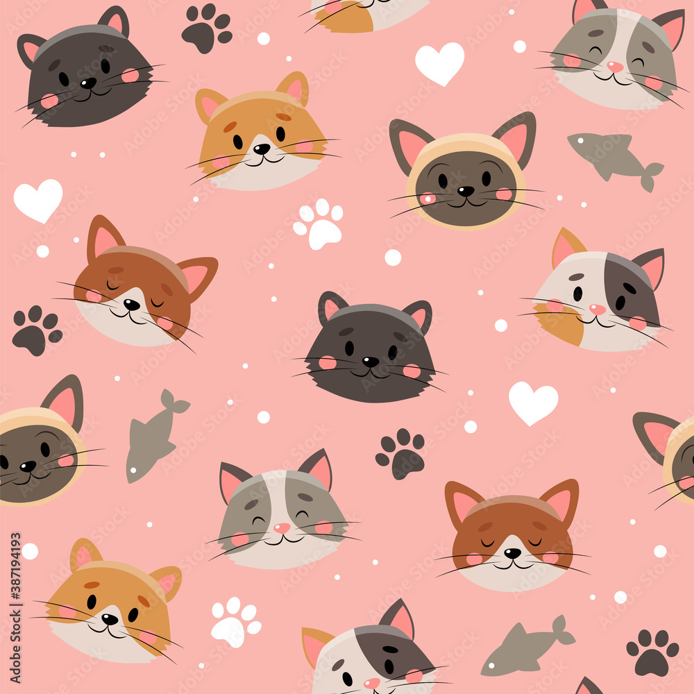 Cute pets pattern, different cats Cute pets pattern, different cats