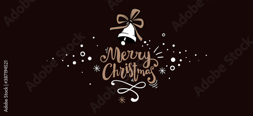 Christmas vector illustration with golden lettering merry christmas and bell