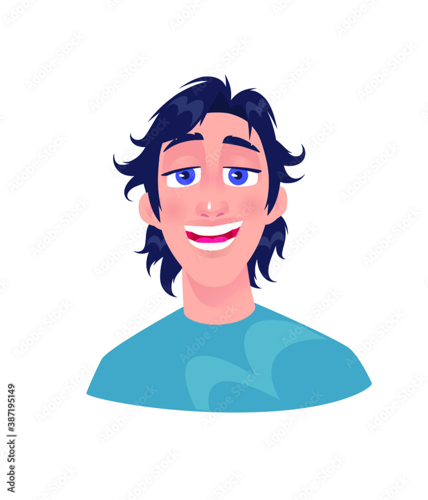 Illustration of a young man. Vector. Adult guy cartoon character for advertising and design. Bright positive image with big eyes. Profile avatar. Illustration of a young man. Vector. Adult guy cartoon character for advertising and design. Bright positive image with big eyes. Profile avatar.