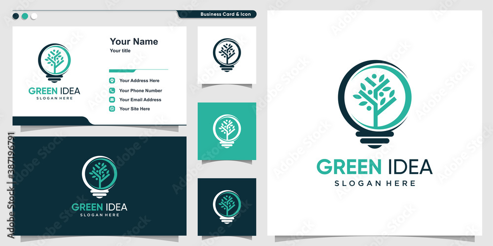 Naklejka premium Green idea logo with modern concept and business card design Premium Vector