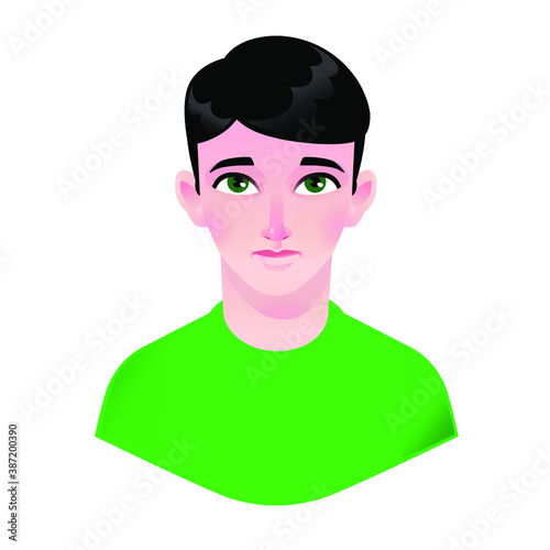 Boy illustration. Vector. Young child. Character for advertising and design. Bright image with big eyes. Profile avatar.