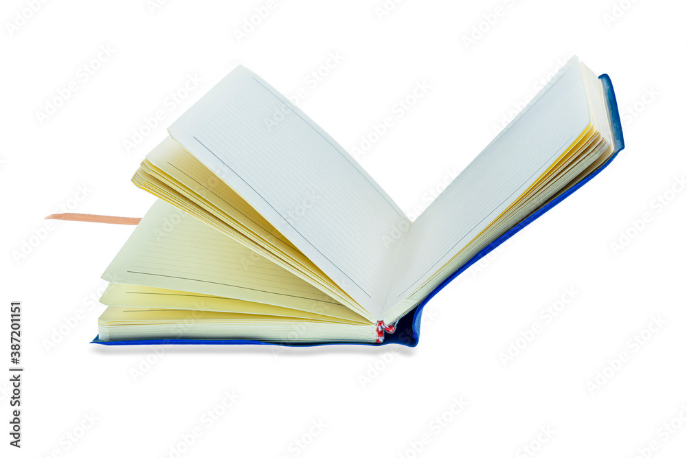 A separate blue notebook on a white background A separate blue notebook on a white background