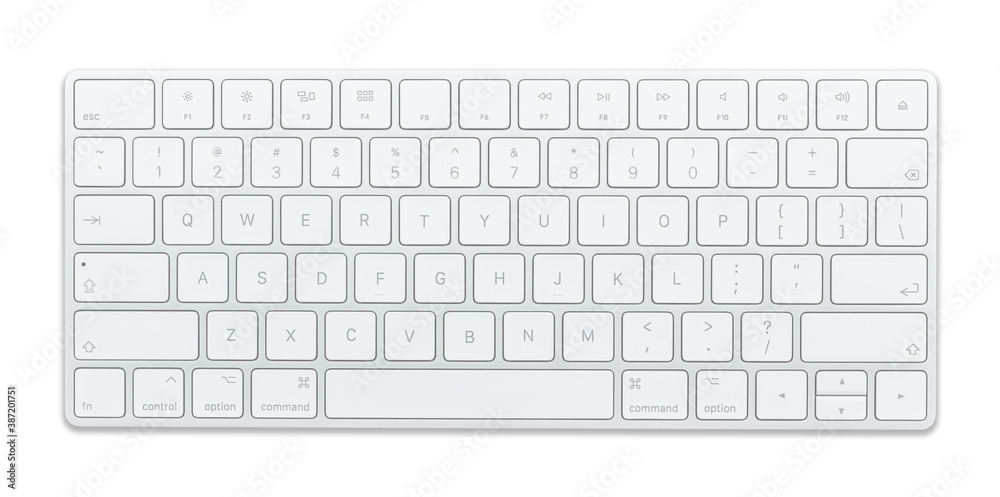 Modern aluminum computer keyboard isolated on a white background Modern aluminum computer keyboard isolated on a white background
