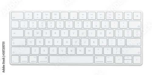 Modern aluminum computer keyboard isolated on a white background