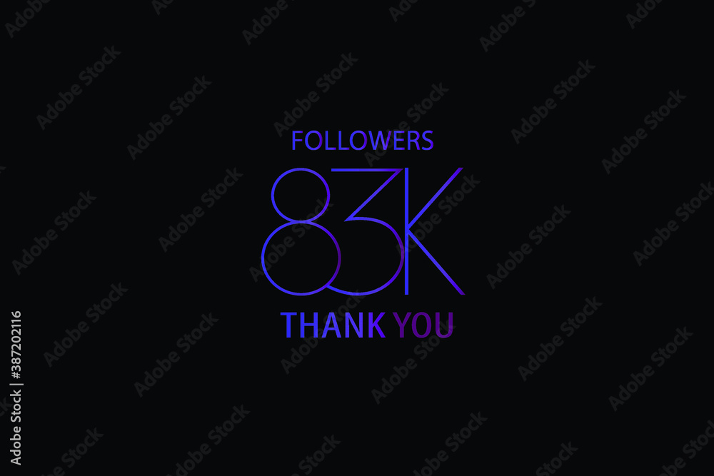 83K, 83.000 Followers Luxury Black Purple Thank you anniversary, minimalist logo, jubilee on black background for Social Media - Vector 83K, 83.000 Followers Luxury Black Purple Thank you anniversary, minimalist logo, jubilee on black background for Social Media - Vector