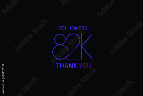 82K, 82.000 Followers Luxury Black Purple Thank you anniversary, minimalist logo, jubilee on black background for Social Media - Vector