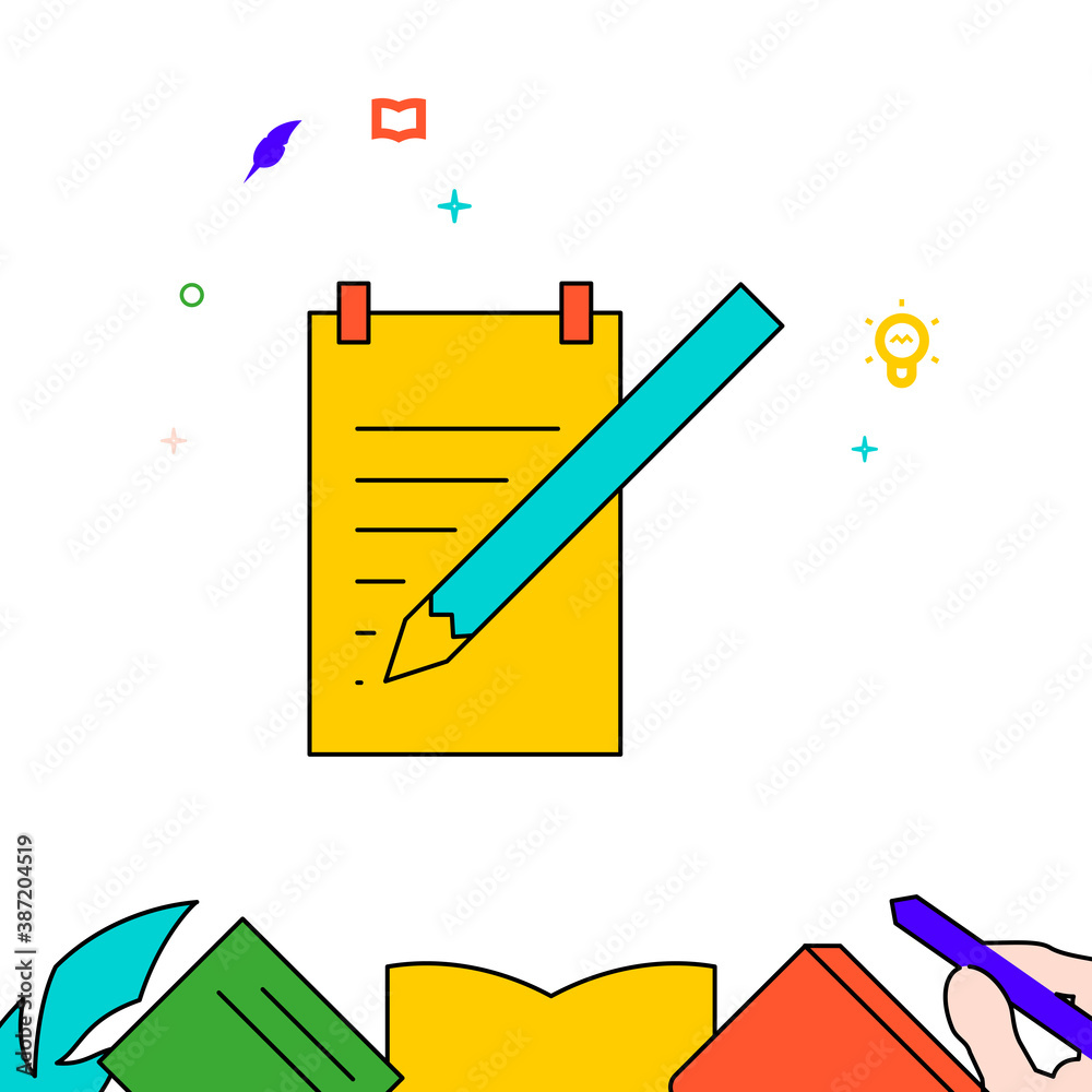 Notebook and pencil filled line icon, simple illustration Notebook and pencil filled line icon, simple illustration