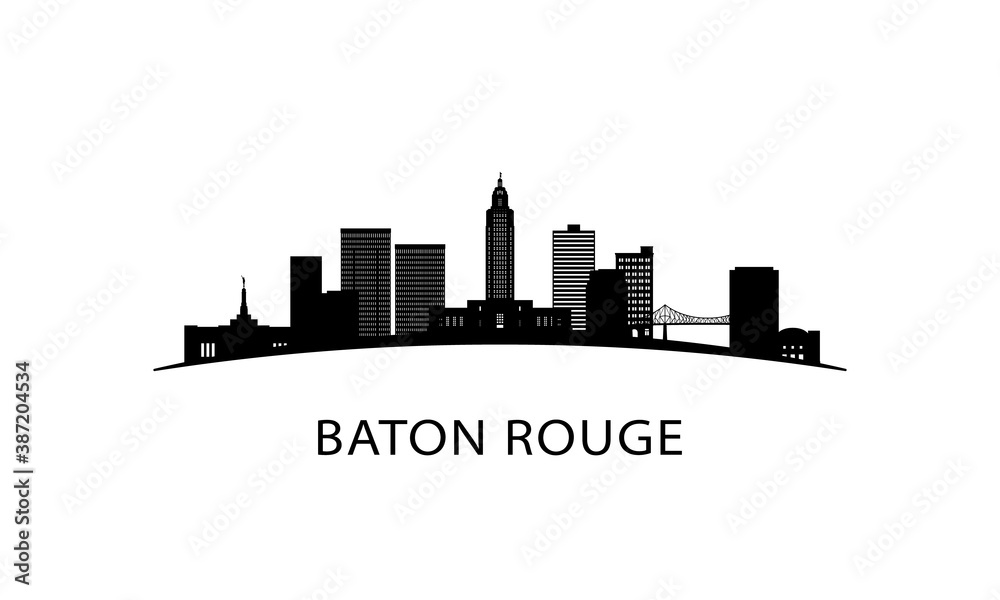 Baton Rouge city Louisiana skyline. Black cityscape isolated on white background. Vector banner.
