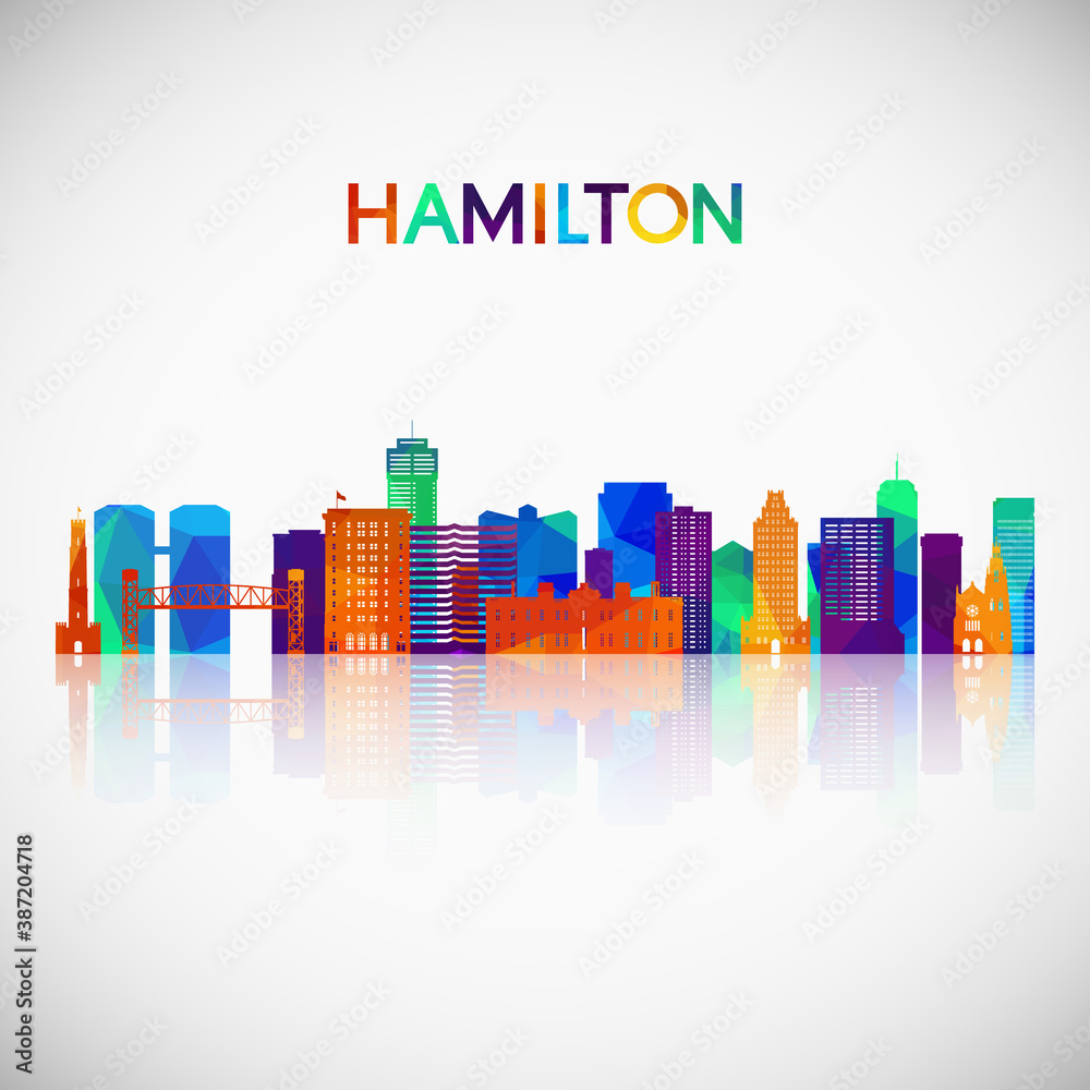 Hamilton skyline silhouette in colorful geometric style. Symbol for your design. Vector illustration.