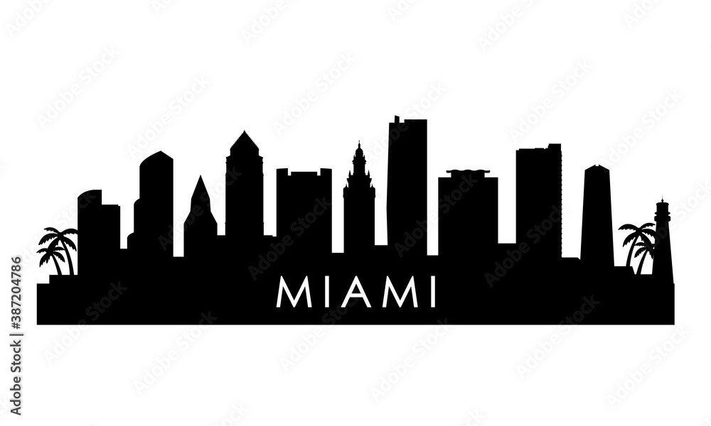 Miami skyline silhouette. Black Miami  city design isolated on white background.