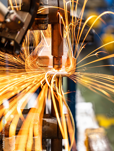 Sparks from spot welding in the automotive industry