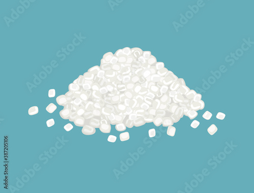 Heap of granulated sugar isolated on blue background. Vector illustration in cartoon flat style. 
