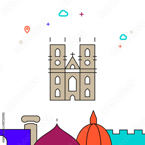 Westminster Abbey, London filled line icon, simple illustration