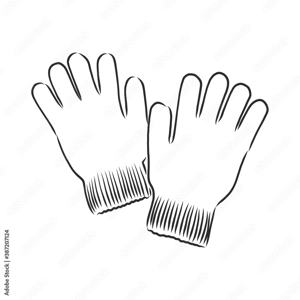 Obraz premium Sketch of winter gloves, vector illustration isoltaed on white background, pair of gloves, gloves, vector sketch illustration