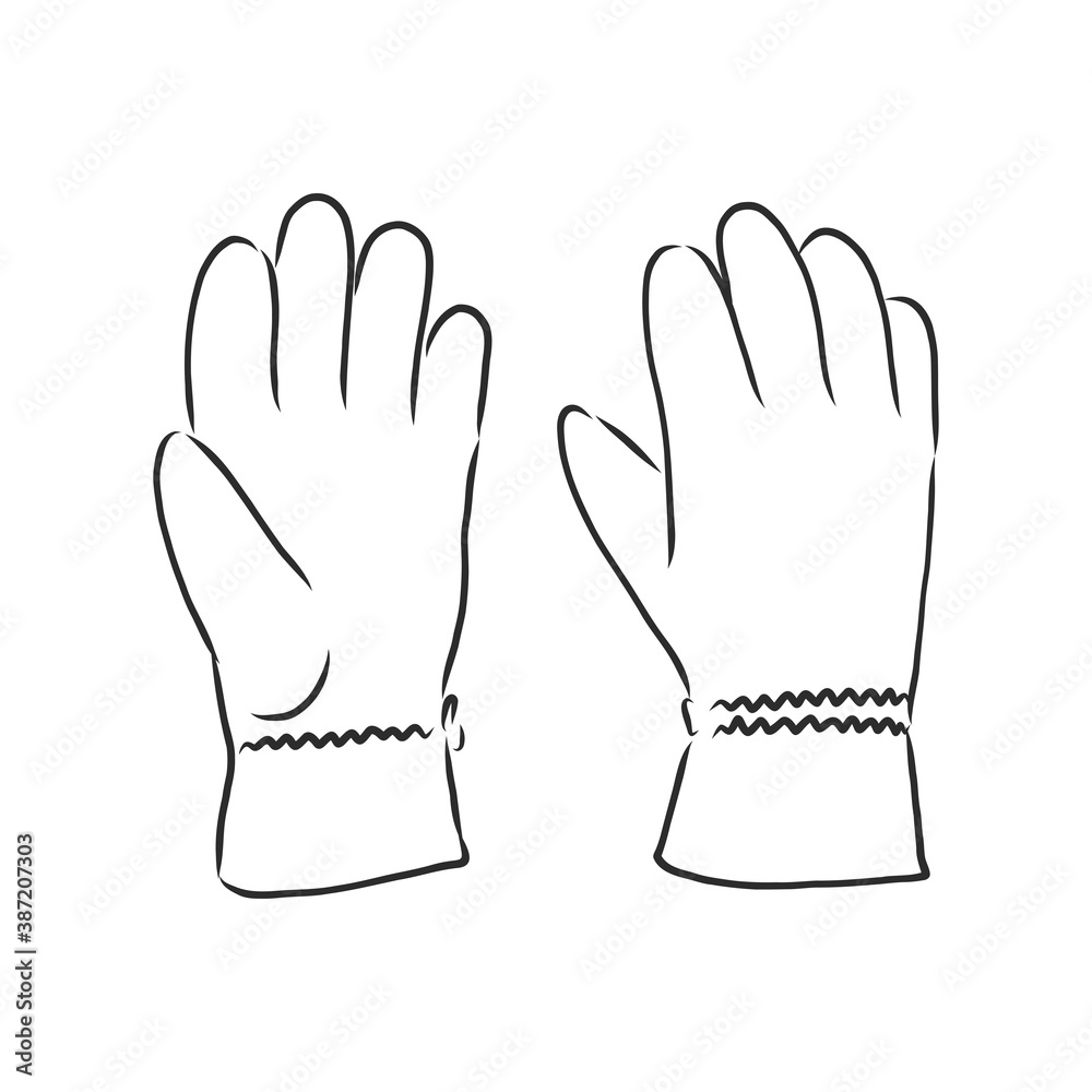 Obraz premium Sketch of winter gloves, vector illustration isoltaed on white background, pair of gloves, gloves, vector sketch illustration