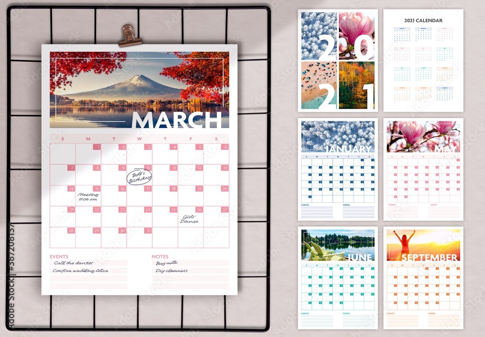 2021 Seasonal Wall Calendar Layout Stock Template | Adobe Stock
