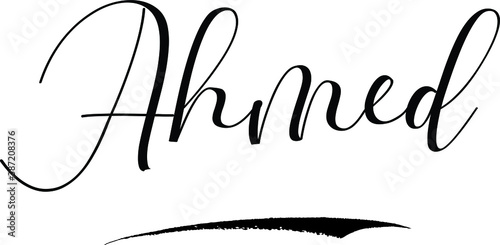 Ahmed -Male Name Cursive Calligraphy on White Background photo