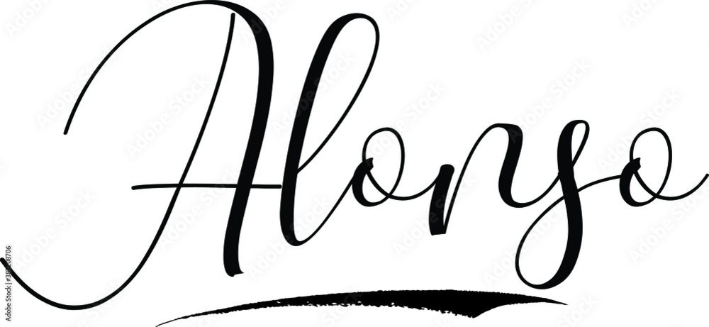 Obraz premium Alonso -Male Name Cursive Calligraphy on White Background
