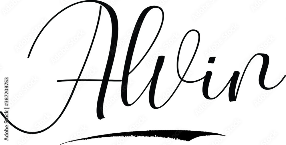 Alvin -Male Name Cursive Calligraphy on White Background