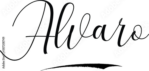 Alvaro -Male Name Cursive Calligraphy on White Background photo
