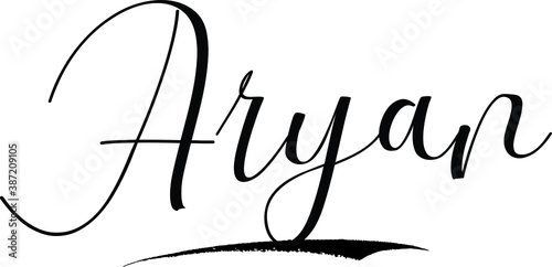 Aryan -Male Name Cursive Calligraphy on White Background