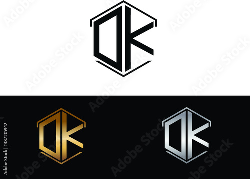 DK hexagon Shape Letter logo Design