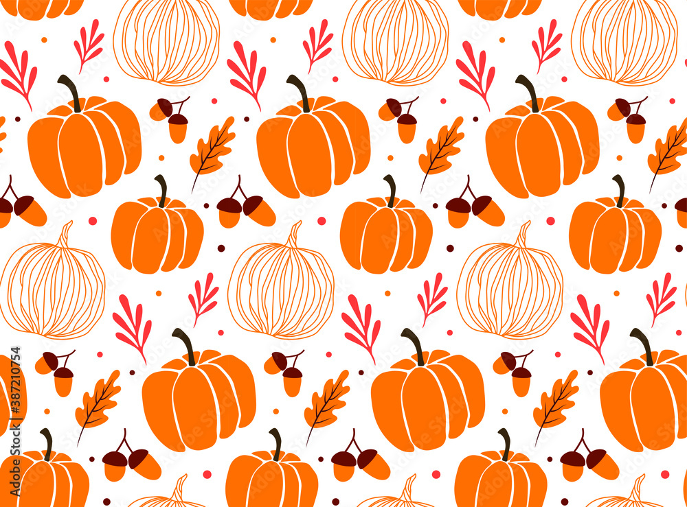 Autumn seamless pattern with pumpkin 