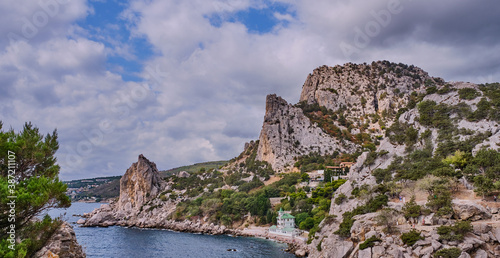 Coastal seascape landscape. Mount Cat  Koshka  the black sea coast near Yalta  town Simeiz  Crimea