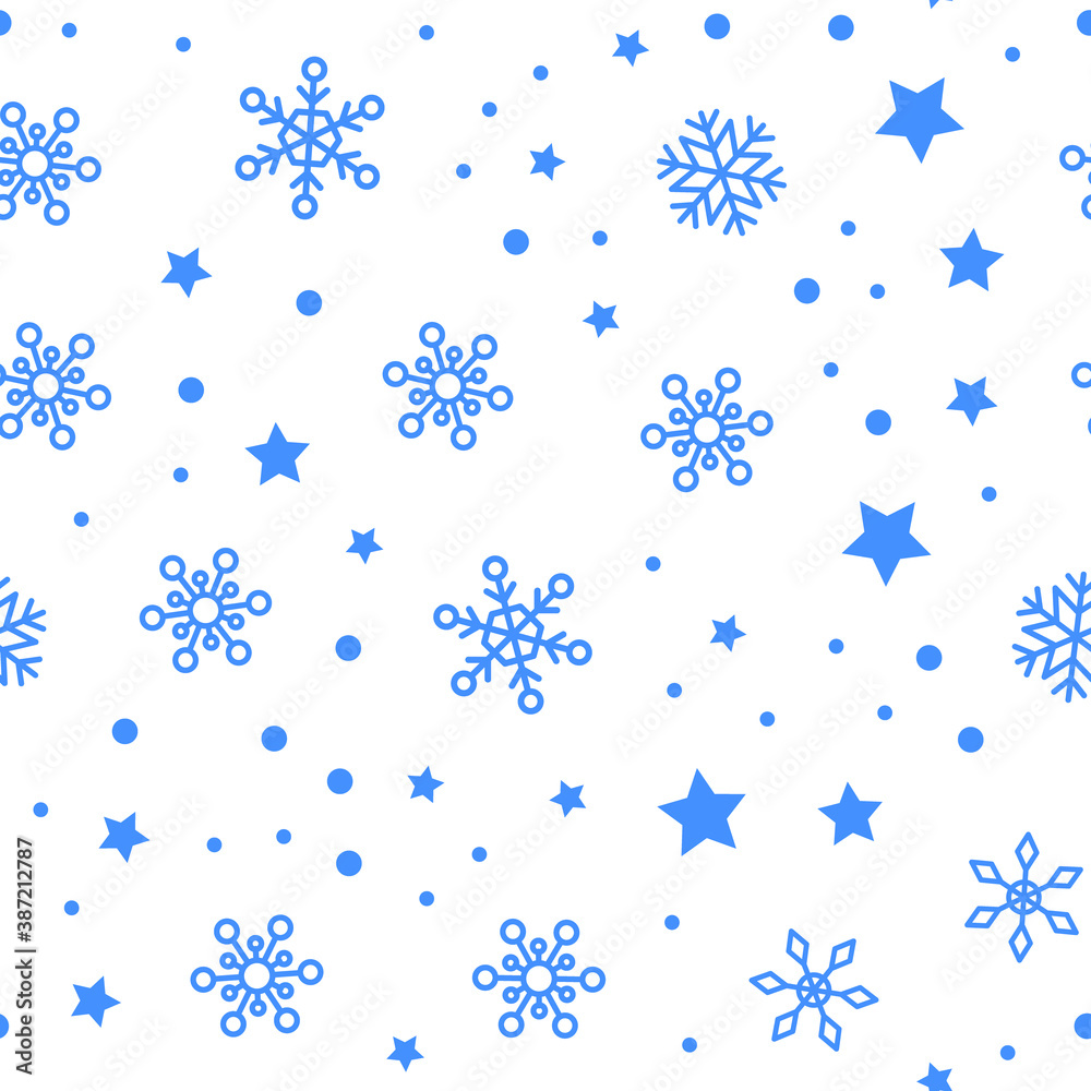Snow vector pattern. Snowflake and stars seamless texture. Winter background. Vector elements. Snow vector pattern. Snowflake and stars seamless texture. Winter background. Vector elements.