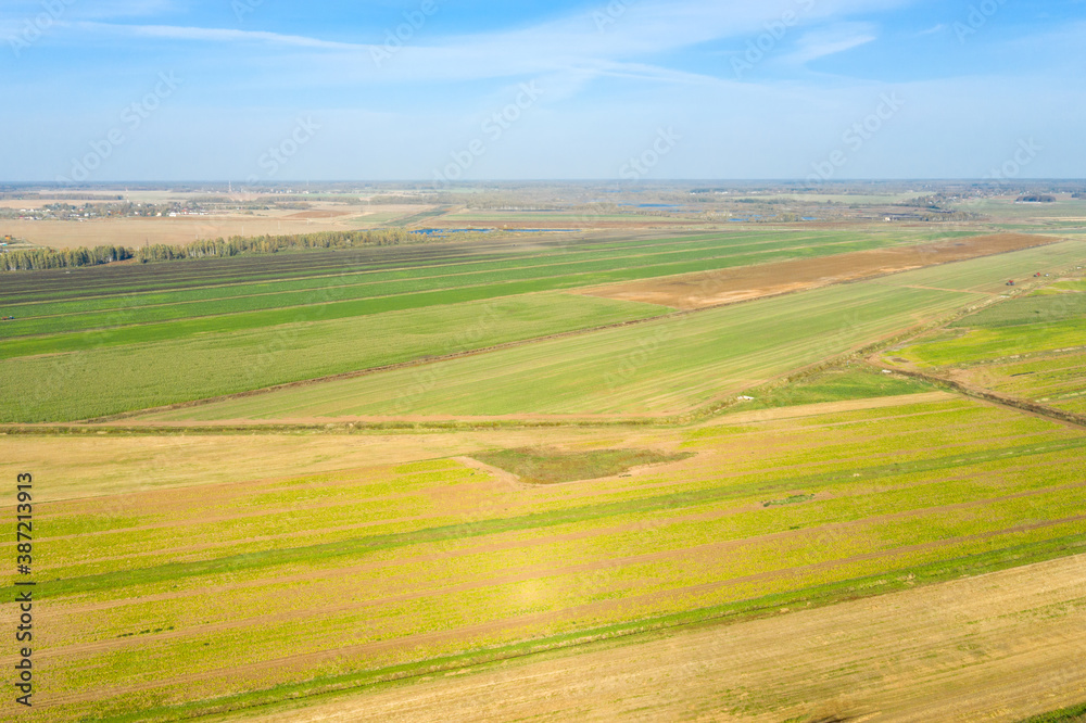 Top view of agricultural fields in autumn day Top view of agricultural fields in autumn day