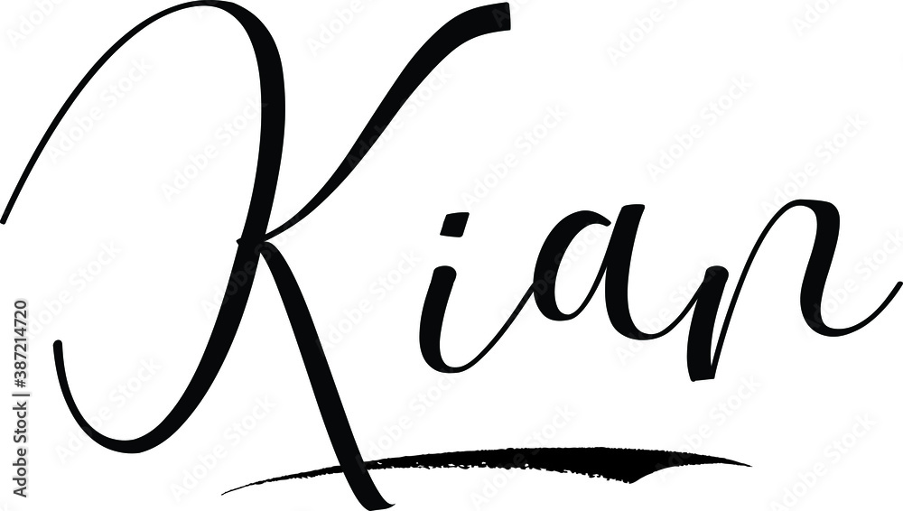 Kian -Male Name Cursive Calligraphy on White Background Kian -Male Name Cursive Calligraphy on White Background