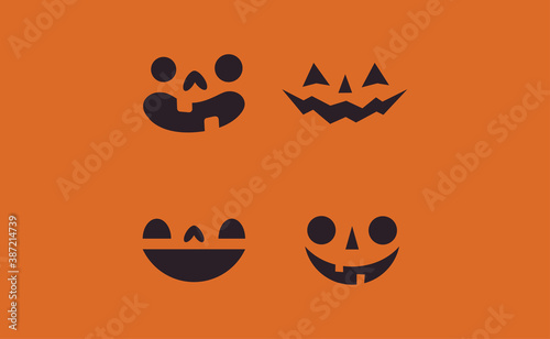 Halloween pumpkin faces icons set. Cartoon cute illustrations.