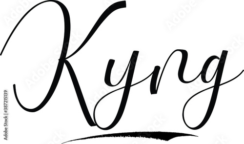 Kyng -Male Name Cursive Calligraphy on White Background