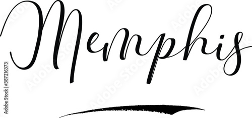 Memphis -Male Name Cursive Calligraphy on White Background