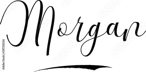 Morgan -Male Name Cursive Calligraphy on White Background photo