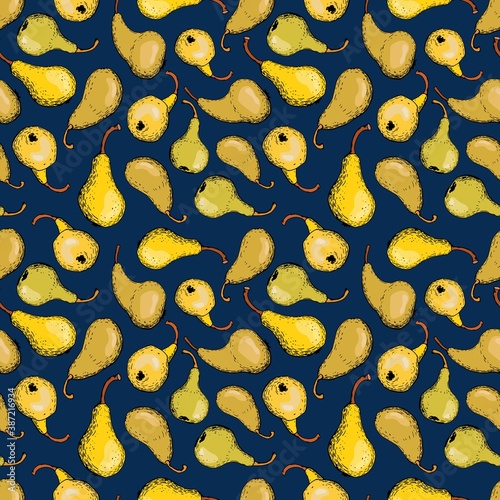 Cute pears in different angles. Fruit seamless pattern. Endless textures for your design.