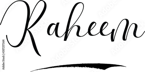 Raheem -Male Name Cursive Calligraphy on White Background photo
