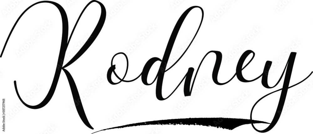 Obraz premium Rodney -Male Name Cursive Calligraphy on White Background