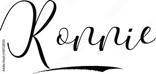 Ronnie -Male Name Cursive Calligraphy on White Background