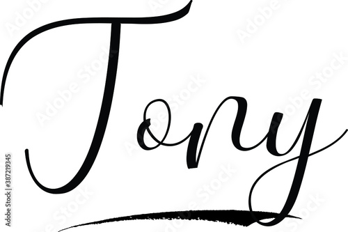 Tony -Male Name Cursive Calligraphy on White Background photo