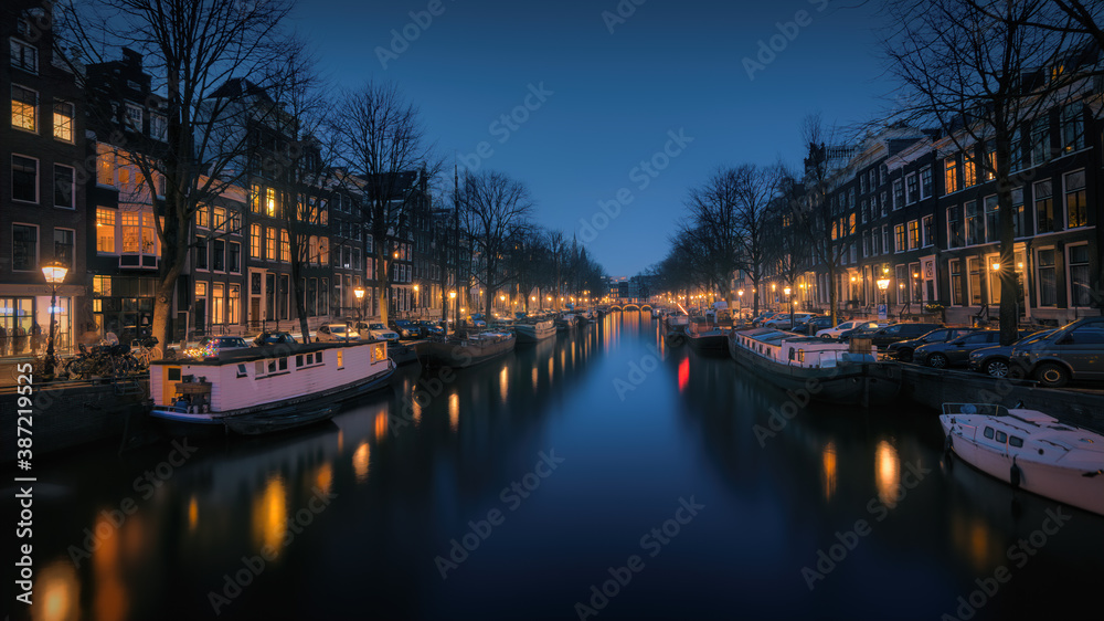 Evening view over the Keizersgracht canal in Amsterdam