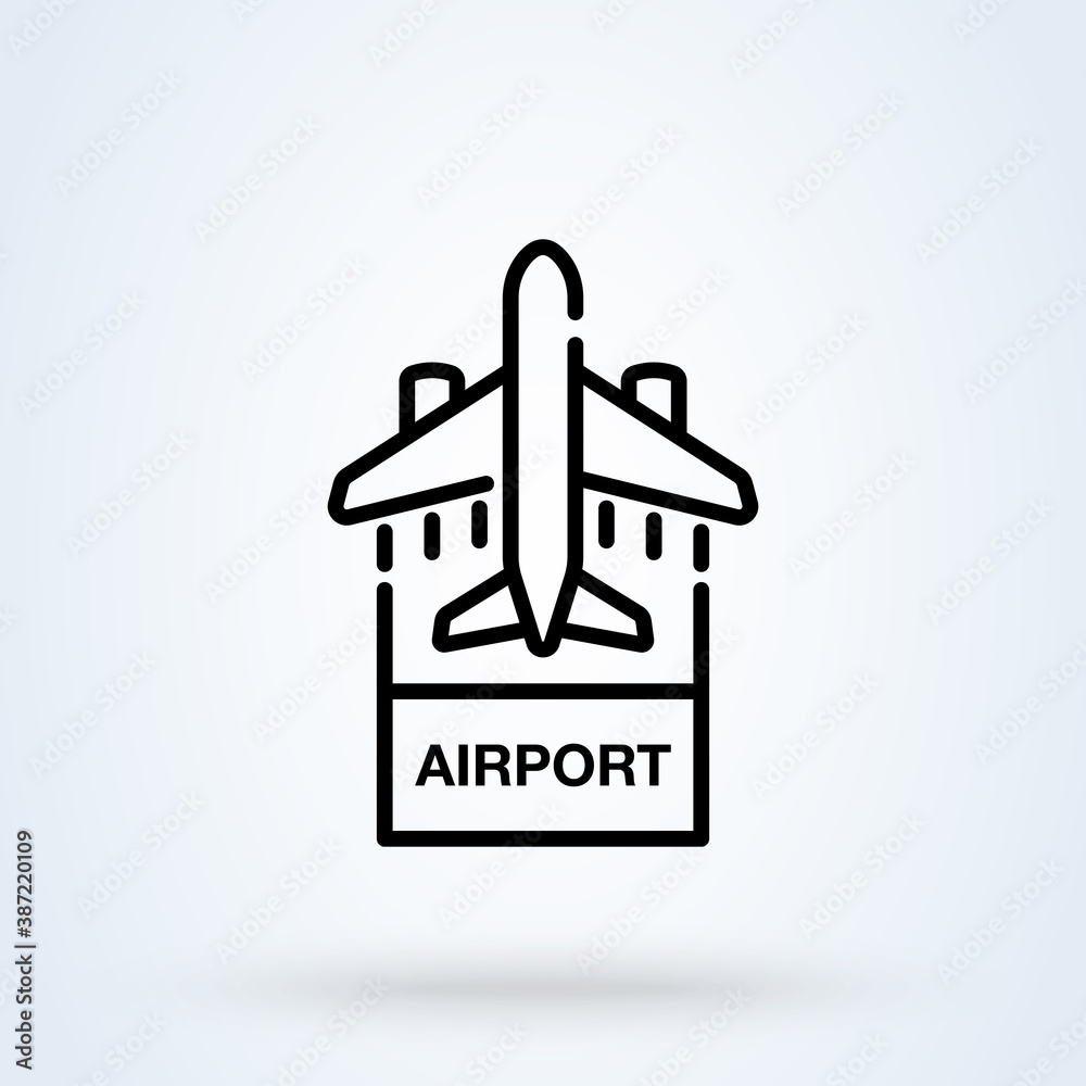 Obraz premium Airport or airplane sign line icon or logo. Flight, terminal concept. Plane, aircraft location vector linear illustration.