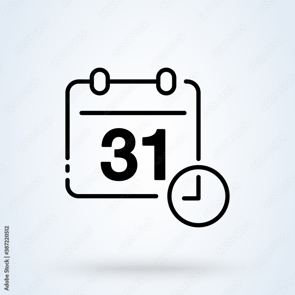 calendar and clock sign line icon or logo. appointment, important date concept. Scheduler vector linear illustration. calendar and clock sign line icon or logo. appointment, important date concept. Scheduler vector linear illustration.