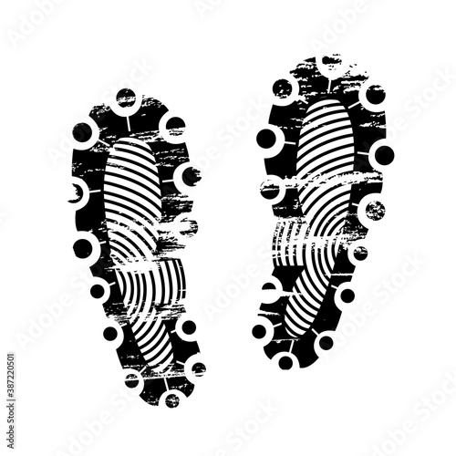 Pair footprints human shoes silhouette. Shoe soles print. Vector footstep icon, isolated footstamp on white background photo